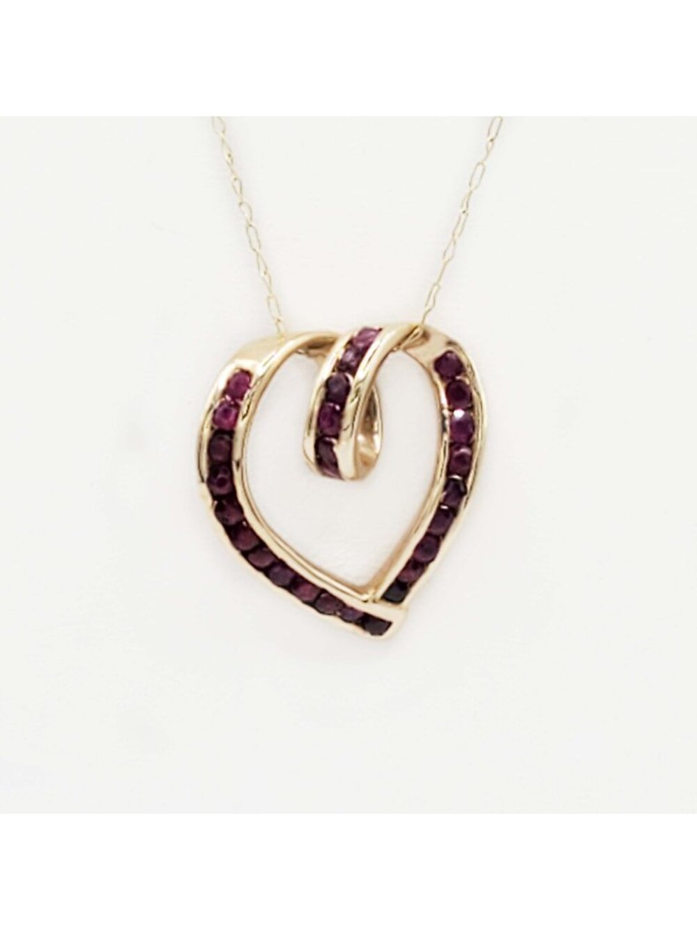 Ruby Channel-Set Heart Pendant 10k Yellow Gold